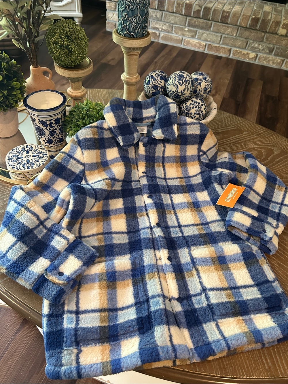 NWT! Gymboree Blue Cream and Beige Plaid Fuzzy Jacket Boys size 8